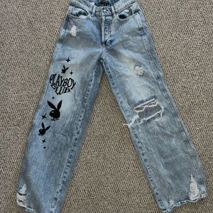 Playboy By PacSun Eco Super Distressed High Waisted Baggy Jeans